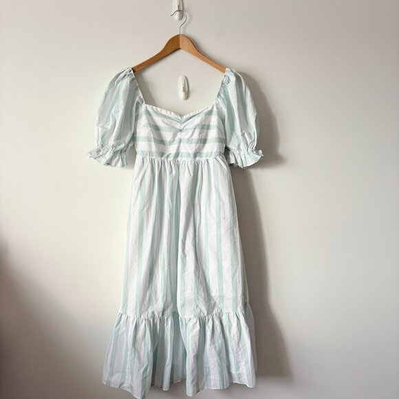 Abercrombie & Fitch Puff Sleeve Midi Dress White Green Stripe Size Small - Picture 5 of 9